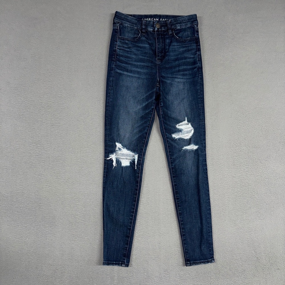 American Eagle Jeans Womens 4 Blue Curvy Hi-Rise Jegging Skinny Distressed Denim